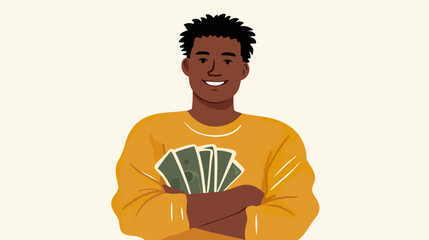 Smiling person holding cash financial wealth concept illustration