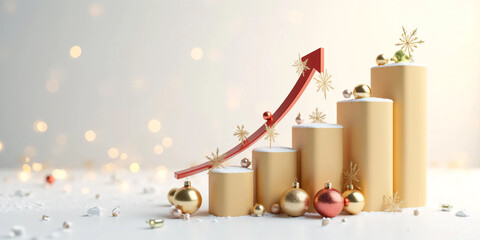 3D Christmas Bar Chart Growth Illustration in Festive Corporate Style