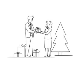 Department head is giving presents to co worker in Christmas season year end