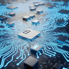 Futuristic Digital Circuit Board with Glowing Blue Connections