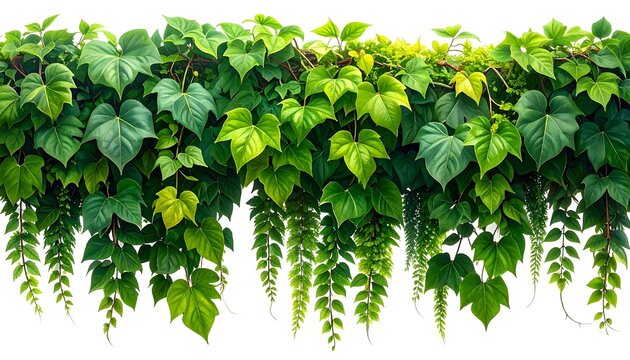 Lush border of cascading green leaves on white