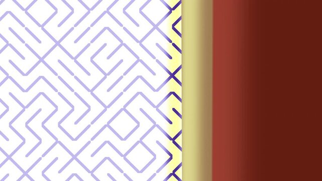 Abstract Geometric Maze Pattern In Pale Purple And White With Yellow Border And