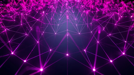 digital network mesh with glowing pink nodes and abstract data connections on dark background