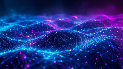 digital mesh wave with glowing nodes and vibrant gradient representing data flow and connectivity