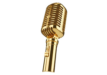 Fototapeta premium Gold classic microphone isolated on transparent background