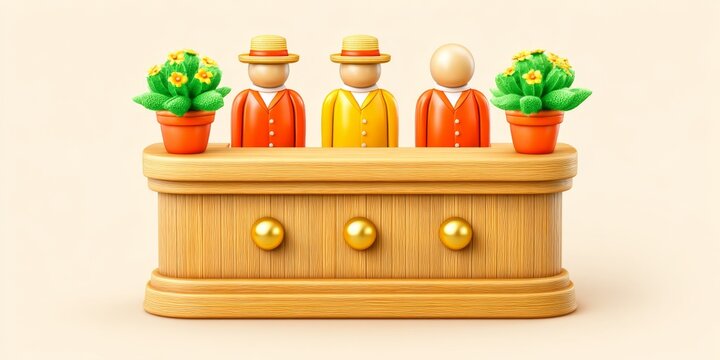 3D customs counter with animated travelers and luggage process