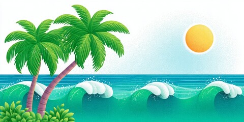 Obraz premium A minimalist beach scene illustration with two lines of prints on white