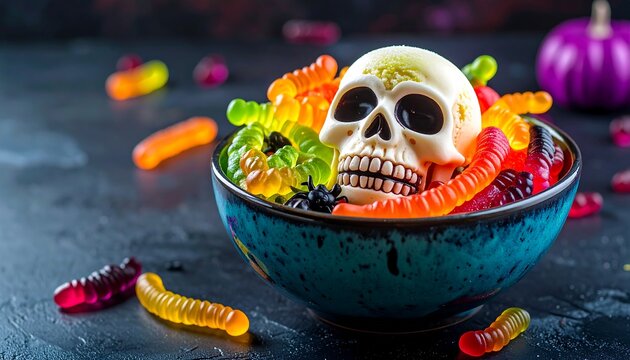Halloween candy bowl with skull