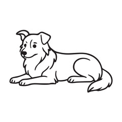 A monochrome black and white vector design of a shepherd dog sitting upright, featuring clear black outlines that define its fur texture and proud, loyal demeanor.