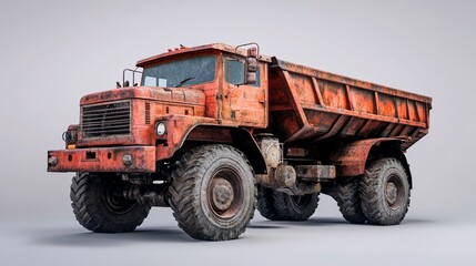 Rusty Orange Dump Truck on a White Background with Construction and Transportation Concept.