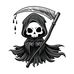 Cute cartoon grim reaper holding a scythe