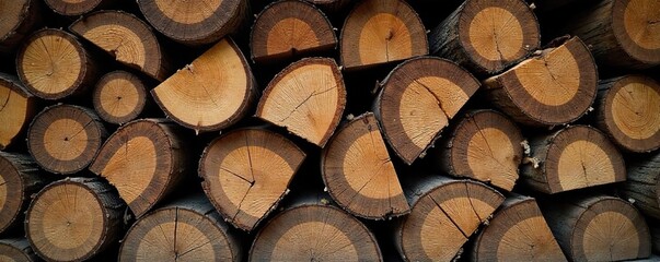 Fototapeta premium Rustic Stack of Seasoned Firewood Ready for a Cozy Autumn or Winter Fire