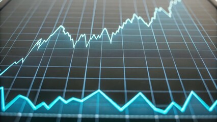 Naklejka premium Graph depicting fluctuating data trends with a blue line overlaid on a grid background, suggesting analysis or financial performance.