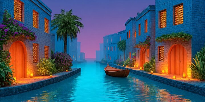 Mysterious customs process under flickering candlelight in an ancient port