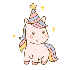 Cute unicorn with birthday hat