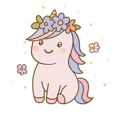Cute unicorn with flower 