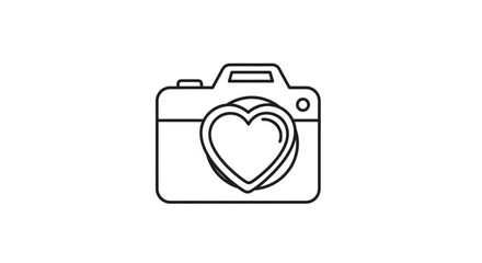 Camera with heart icon symbol of love for photography, wedding, or romantic events simple and elegant design for photographers