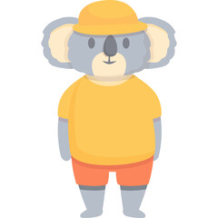 Cute Cartoon Koala Wearing Yellow Hat Orange T Shirt and Red Shorts Standing White Background Isolated Vector Illustration