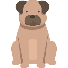 Cute cartoon pug dog with tan fur sitting patiently against a transparent background ideal for graphic design projects