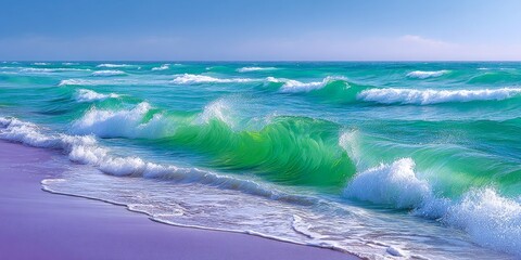 a realistic photo of waves spraying mist into the air during a breezy morning