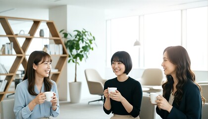 休憩中にコーヒーを飲む3人の女性同僚