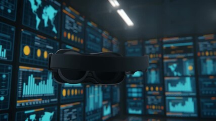 The text “BIG DATA” displayed on a smooth VR headset, symbolizing essential AI and data analysis skills in the modern world. - Powered by Adobe