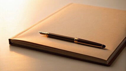 Naklejka premium A stylish notebook with a fountain pen resting on it, capturing a moment of inspiration and creativity.