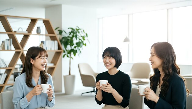 休憩中にコーヒーを飲む3人の女性同僚