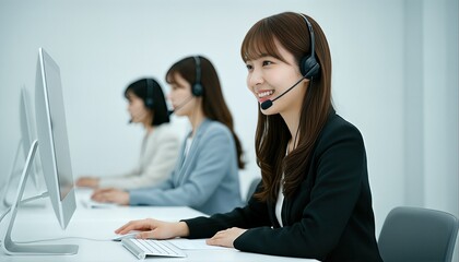 カスタマーサポートで笑顔で対応する女性