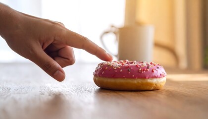 Hand reaching for a pink glazed donut