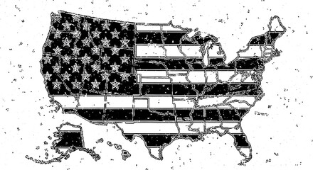 USA Map Outline with Black and White Stars and Stripes Grunge Texture