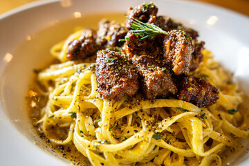 Pasta with Meat Topping