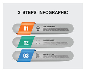 Three Step Infographic Banner concept With Color Coded Ribbons And Modern Layout.