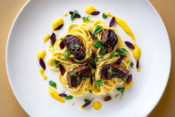 Elegant Pasta Dish with Beef and Garnish