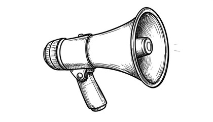 Hand-drawn megaphone, angled view