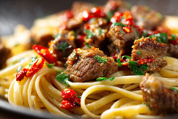 Beef Noodle Dish Close Up