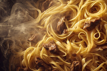 Steaming Beef Noodles Close-up