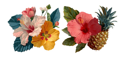 Fototapeta premium Vibrant Floral Arrangement with Pineapple on Transparent Background