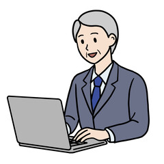 笑顔のシニア男性 パソコン作業中