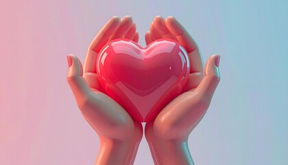 Hands holding a heart, soft pastel colors