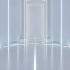 Futuristic Minimal White Corridor with Glowing Neon Lines