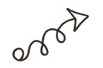 Rope arrow symbol creating a curved path on transparent background, showing direction and progress