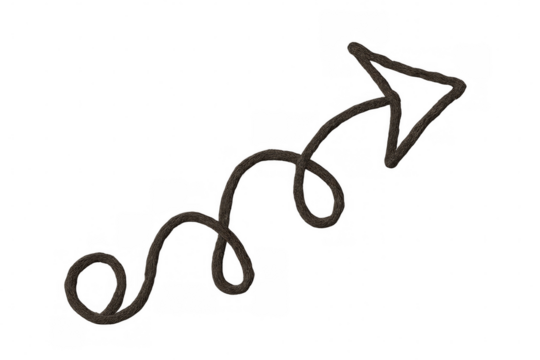 Rope arrow symbol creating a curved path on transparent background, showing direction and progress