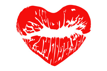 Red lipstick kiss symbol in a heart form isolated on a white background