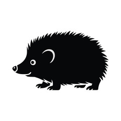 Black silhouette of a cute hedgehog with white eye and ear detail animal