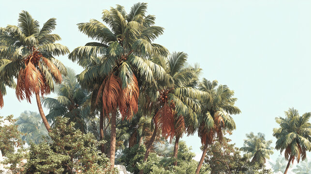 Tropical coconut trees with distinct textures, isolated for a crisp botanical focus. 