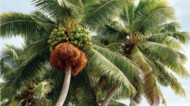 Tropical coconut trees with distinct textures, isolated for a crisp botanical focus. 