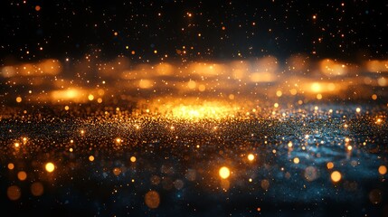 Obraz premium Abstract digital art with golden glowing particles and bokeh against a dark, blurred background