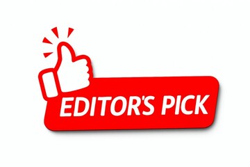 Red banner with a thumbs up icon and the text editors pick indicating a recommended choice or selection