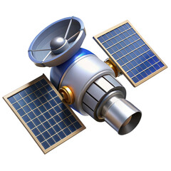 3d satellite with solar panels isolated on transparent background